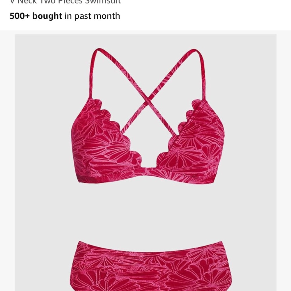 Cupshe V Neck Two Piece Bikini - Pink - Picture 3 of 6